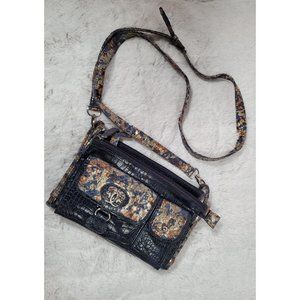 Sharif 1827 Navy Blue Embossed Crossbody Handbag